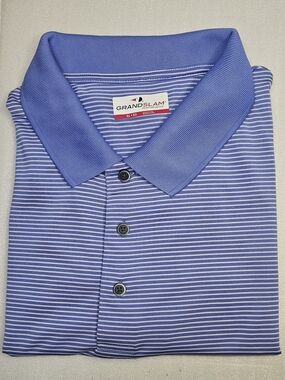 Grand Slam Men's Periwinkle Striped Performance Polo
